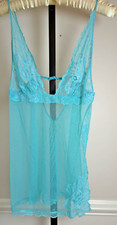Victoria  s Secret S Babydoll Small Teal Green Floral Lace Mesh Slip Gown Chemise