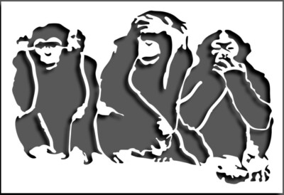 7''x10'' Clear Plastic Stencil - Monkey See No Evil (SN449)*****