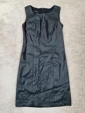 AB Studio Women's 2 Black Faux Leather Front Ponte Knit Back Sheath Dress Chic