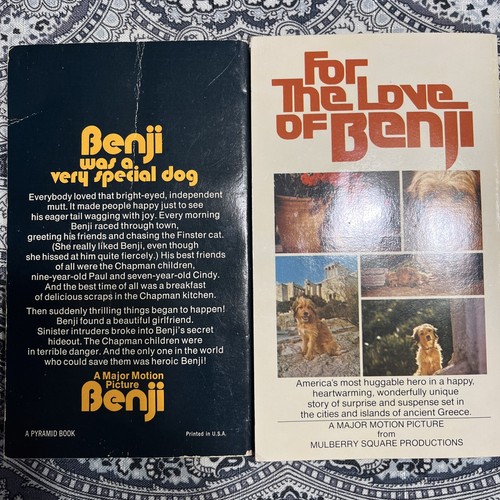 2 - Benji & For The Love Of Benji, Vintage Paperback Books Joe Camp 1975 & 1977 - Picture 2 of 6