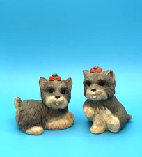Vintage Homco Adorable Yorkies! Pair/Cute Red Bows/EUC!