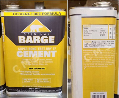 BARGE Original Super Bond Fast-Dry Cement TF 1 Gallon (1 GA) Quabaug Tin Can USA