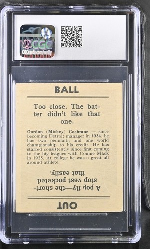 1936 GOUDEY MICKEY COCHRANE CGC 2.5 GOOG+ 209 - Picture 2 of 2