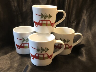 4 Christmas Mugs Create & Barrel J. Rothman Red & Green Car Tree Childs Coco Cup