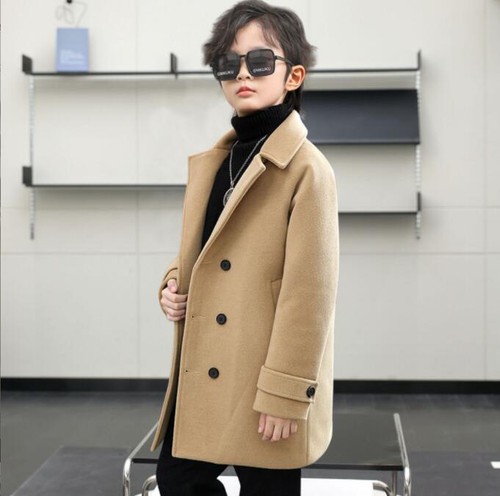 New Kids Children Woolen Jacket Casual Double breasted coat Lapel Outerwear Gift - Picture 2 of 17