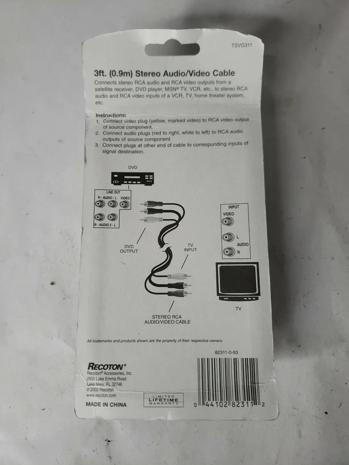 Recoton Video 3 ft Stereo RCA Audio/Video Cable Gold Plated - Image 4 of 4