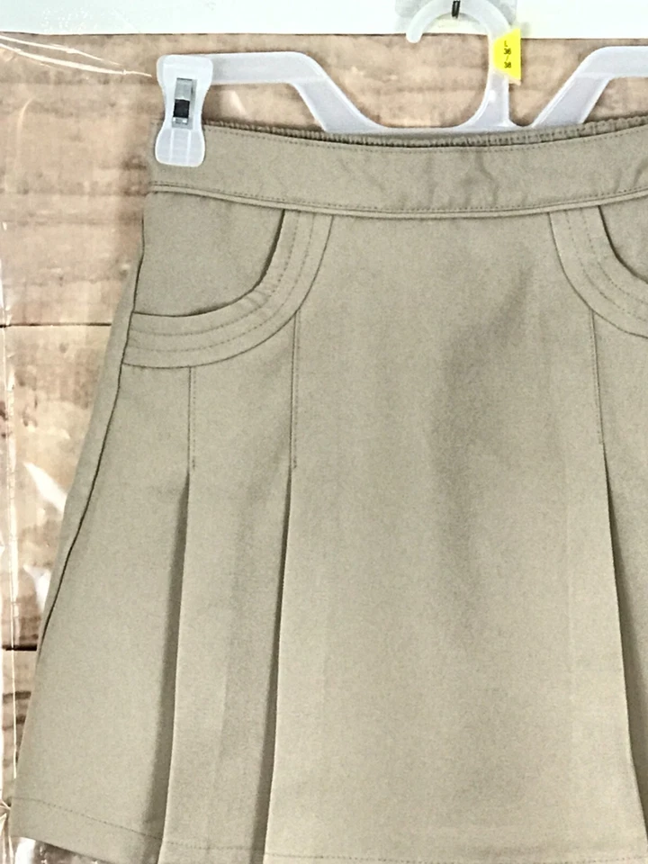 Nautica 女孩 12 制服短裙米色 4-Pleats 2-口袋弹性腰带背面 — 第 2/4 张图片