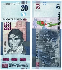 2020 Guatemala P128 20 Quetzales Banknote UNC 200th Anniversary of Independence