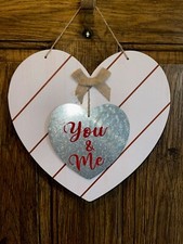 You Me Wooden Metal Heart Wall Sign Decor