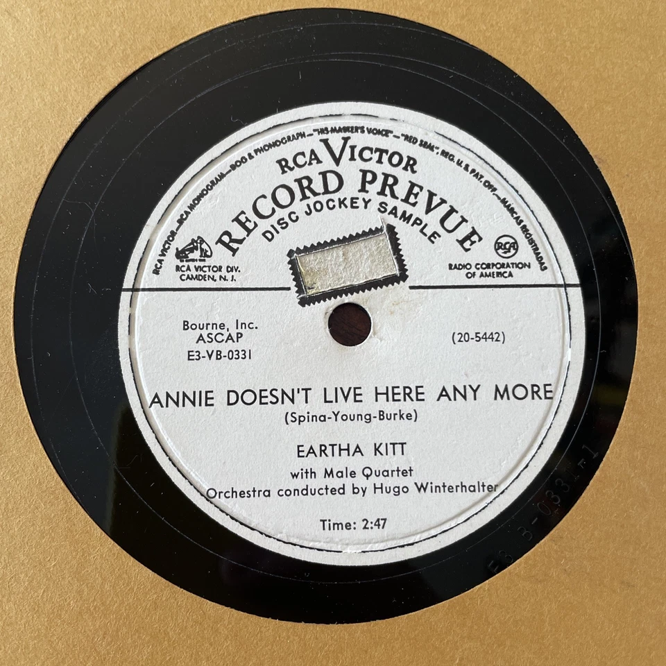 Rare EARTHA KITT 78RPM DJ white label I WANT TO BE EVIL/ANNIE DOESN'T LIVE HERE - Image 2 of 2