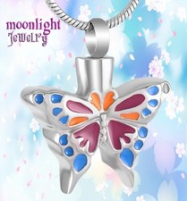 New Butterfly Colorful Cremation Urn Keepsake Ashes Holder Memorial Necklace