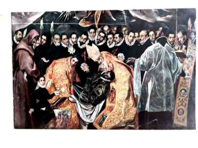 El Greco Begräbnis des Grafen von Orgaz Gemälde Druck montiert  18x27,5 cm