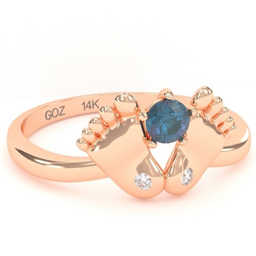 Baby Feet Lab-Created Alexandrite Diamond Ring In 14k Solid Gold - Picture 10 of 24