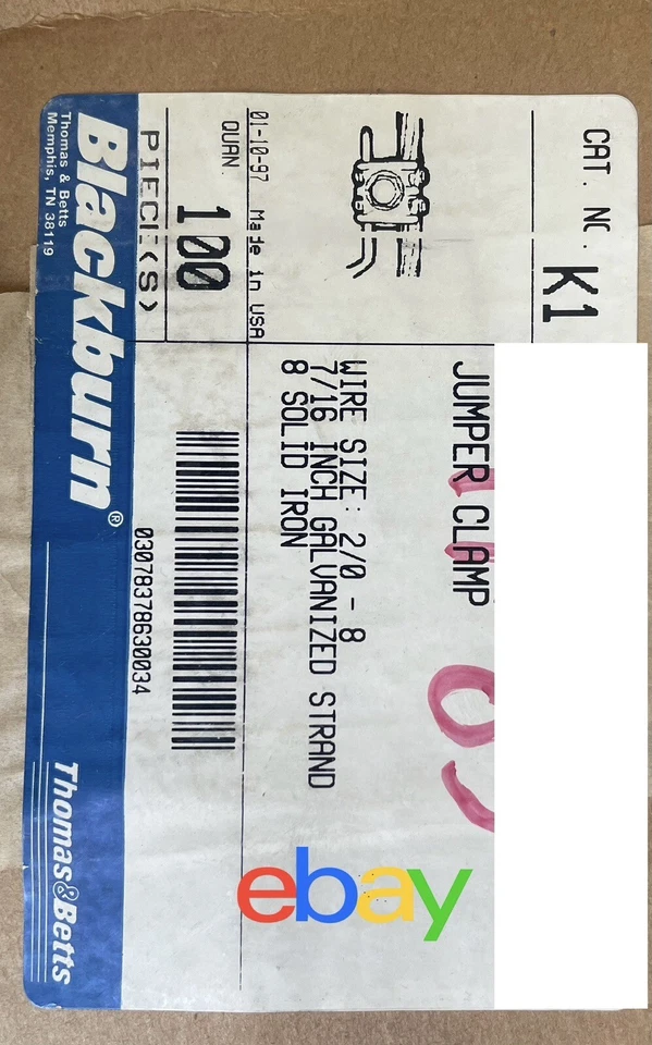 THOMAS & BETTS, ABRAZADERA DE PUENTE, GATO # K1, TALLA: 2/0 - 8, 7/16 HILOS, LOTE DE 100 Foto 2 de 4