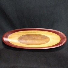 Handcrafted Oval Wooden Bowl Multi-colored Three Different Woods 13"