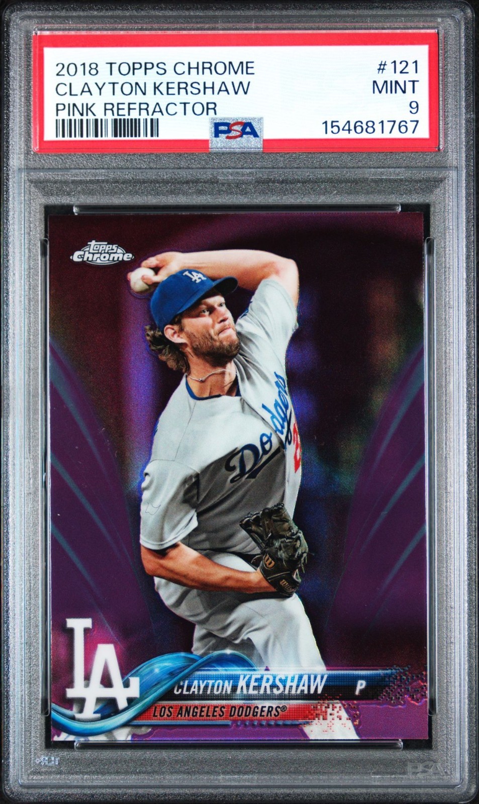 Clayton Kershaw 2018 Topps Chrome #121 Pink Refractor PSA 9
