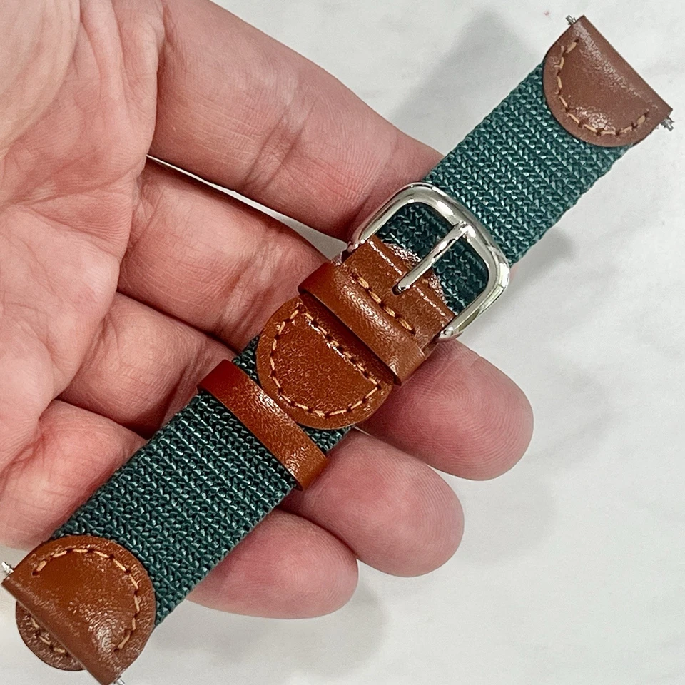 Vintage NOVO! Speidel Express 19mm relógio esportivo pulseira couro lona verde 349R - Imagem 2 de 4