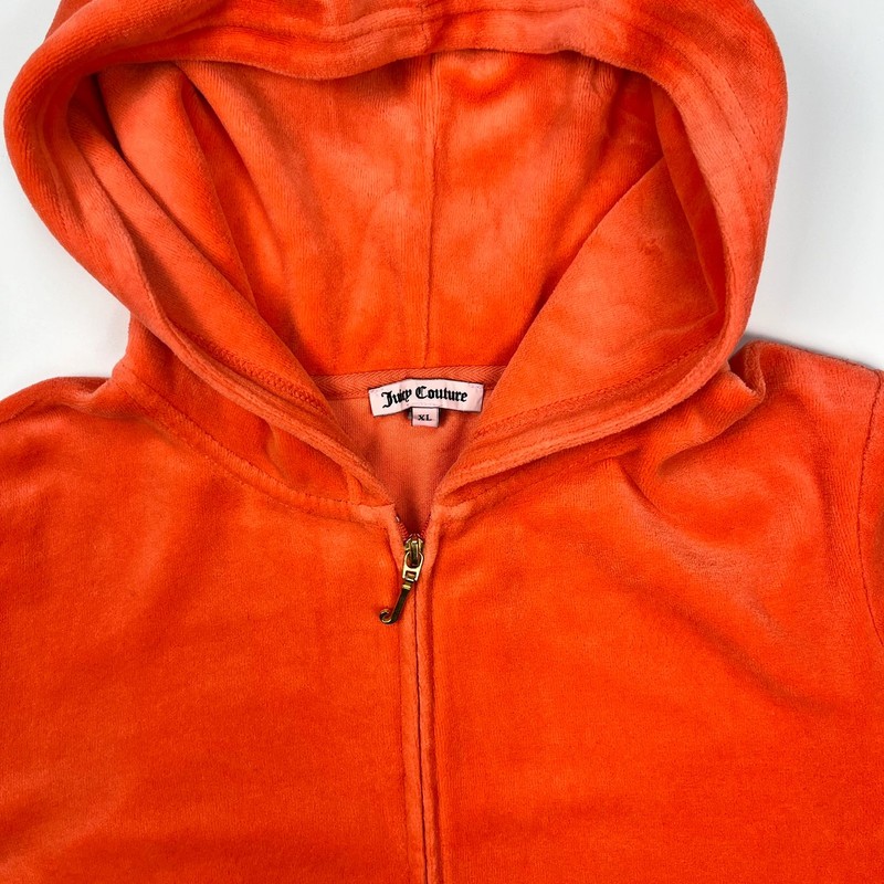 Juicy Couture Full Zip Hoodie Womens XL Orange Velour Touch Bedazzled Logo image 5