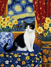 Cat Abstract Van Gogh Starry Sky Picture Home Decor Wall Art Prints Painting