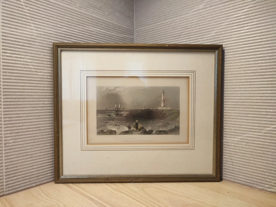 The Light House Aberdeen W.H. Bartlett E.J. Roberts Stahlstich um 1840 gerahmt - Bild 2 von 4