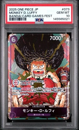 PSA 10 One Piece Monkey D Luffy OP07-073 BANDAI CARD GAMES Fest Promo Japanese