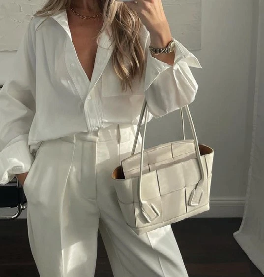 Arco Small Intrecciato Leather Tote Bag in White RRP £2750.0