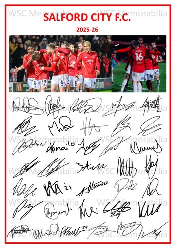 11813. Salford City Signed Team Sheets (A4 Prints) CHOOSE A SEASON 2023-26