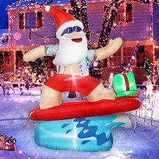 Christmas Santa Inflatable Decorations Outdoor 6.5FT Beach Surfing Hawaiian T...