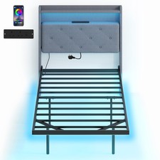 HOMCOM Struttura Letto Galleggiante con Luci RGB, Letto Singolo Imbottito, Grigio