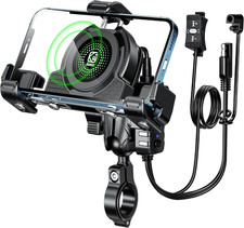 Motorcycle Phone Mount with Qi 15W Wireless Charger  USB C 36W Fast Charging Po