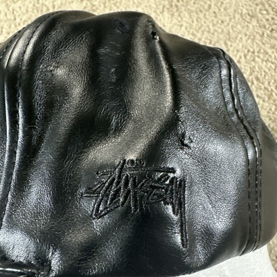Stussy Hat Cap Men Black Adjustable Strap SS Logo PU Leather
