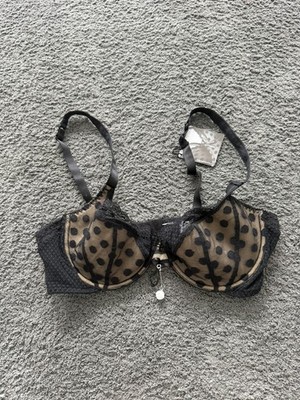 NEU ... Aubade... Halbschalen BH ... Größe 85 C ... Schwarz mit Punkten + Charm