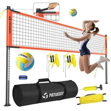 Portable Professional Volleyball Set for Backyard with Net Ball Pump Carry Bag