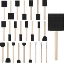 25 Pack Different Size Assorted Foam Brush Set Wood Handle Paint Brush Set