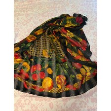 Vintage Kathie Lee burnout style sheer scarf fruit floral Fall made Italy 35x35