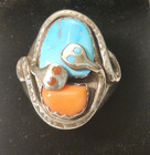 Effie C Calavaza Zuni Serpent Ring Sterling Silver Turquoise Coral sz 11 — photo 2