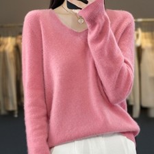 100 Cashmere V-Neck Long Sleeve Pullover Women's Cashmere-Cardigan Sweater NEW-