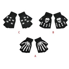 Halloween Cosplay Fingerless Gloves Luminously Skull Skeleton Mitten for Women
