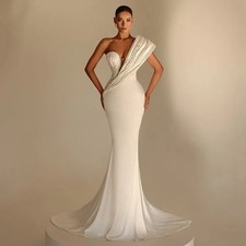 Long One Shoulder Mermaid Wedding Dress Sweetheart Beading Bride Gown Customized