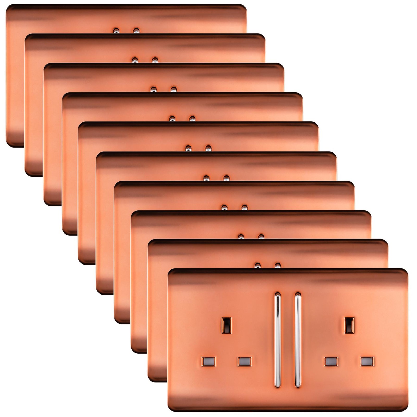 Trendi 2 Gang Modern Glossy 13 Amp Switched Tactile Plug Socket Copper (10 Pack) - Image 2