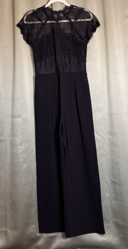 Sugar + Lips Size M Black Lace Top Jumpsuit Elegant Party Evening Wide Leg Pants