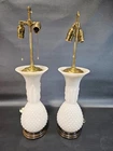 Vintage Opaline Lily Milk Glass Table Lamps (Set of Two)