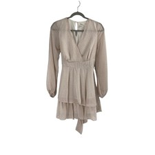 Japna Leopard Print Chiffon Neutral Flowy Short Dress Women’s Medium