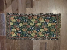 Vintage Multi Color Woven Throw Rug 41 X12 Fruit Pattern