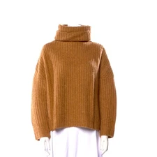7115 by Szeki XS Mohair Cropped Cognac Brown Boho Turtle Neck Quiet Luxury EUC