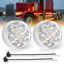 2Pcs 2.5 Mini Round LED Marker Lights 13 Diodes 2 Pcs Clear Lens Amber