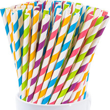 100PCS Paper Drinking Straws 7.7" Disposable Colorful Striped Straws Bulk