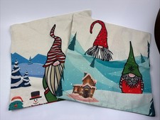 Set of 2 Christmas Gnome Elf Throw Pillow Covers Winter Scene 17.5" x 17.5" New
