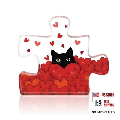 Smile Valentines Day Puzzle - Shaped Acrylic Plaque, Black Cat Valentine Puzzle