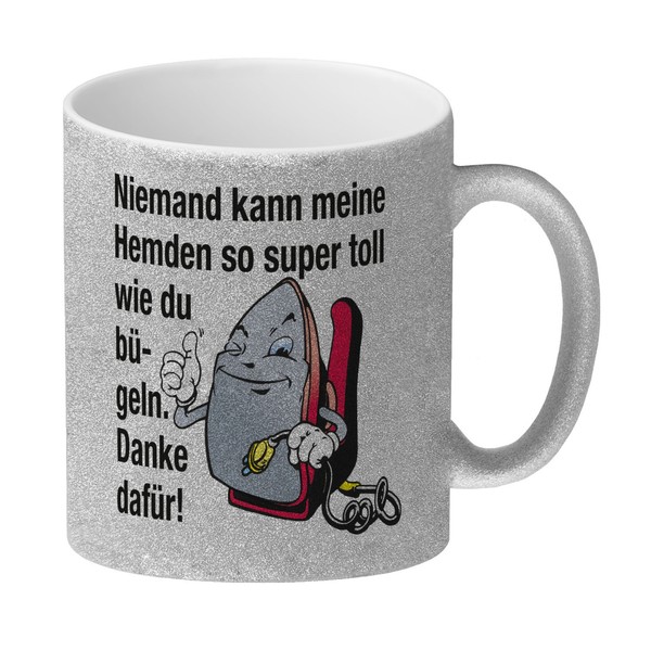 LäChelndes BüGeleisen Glitzer-Kaffeebecher Mit Spruch: Niemand BüGelt Hemden-image